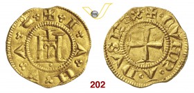 GENOVA REPUBBLICA (1139-1339) Quartarola, simbolo vaso o paiolo. D/ Castello R/ Croce. MIR 8 Au g 0,88 Molto rara • Ottima conservazione, specie per i...