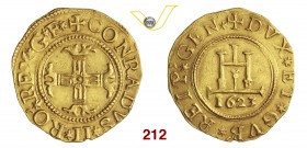 GENOVA DOGI BIENNALI, II fase (1541-1637) Da 2 Doppie o Quadrupla 1623, sigle AV. D/ Castello R/ Croce fogliata. MIR 203/24 Au g 13,34 SPL