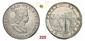 LIVORNO COSIMO III DE' MEDICI (1670-1723) Tollero 1687. D/ Busto coronato e paludato R/ Il porto di Livorno. Ravegnani 13 MIR 64/7 Ag g 27,15 • Di gra...