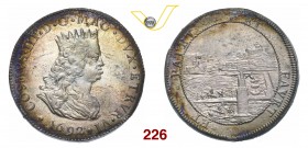 LIVORNO COSIMO III DE' MEDICI (1670-1723) Tollero 1692. D/ Busto coronato e paludato R/ Il porto di Livorno. Ravegnani 13 MIR 64/9 g 27,07 • Patina in...