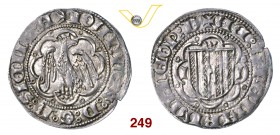 MESSINA GIOVANNI D'ARAGONA (1458-1479) Carlino. D/ Aquila ad ali spiegate entro cornice d'archi R/ Stemma aragonese entro cornice d'archi; ai lati sig...