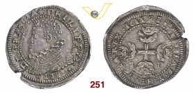 MESSINA FILIPPO III (1598-1621) Mezzo Scudo 1611. D/ Busto corazzato e con gorgiera alla spagnola R/ Croce con le estremità sormontate da fiamme e cor...