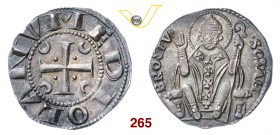 MILANO PRIMA REPUBBLICA (1250-1310) Ambrosino o Grosso da 8 Denari. D/ Croce accantonata da crescenti e globetti R/ S. Ambrogio con pastorale, seduto ...