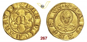 MILANO LUCHINO e GIOVANNI VISCONTI (1339-1349) Mezzo Fiorino d'oro. D/ M gotica entro cornice d'archi R/ Busto frontale mitrato ed aureolato di S. Amb...