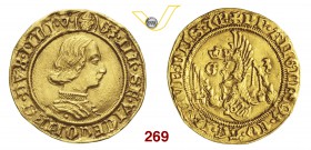 MILANO GALEAZZO MARIA SFORZA (1468-1476) Ducato. D/ Busto corazzato R/ Scudo inclinato sormontato da elmo col cimiero del drago alato; ai lati tizzoni...