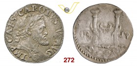 MILANO CARLO V (1535-1556) Testone s.d. (1551) D/ Busto laureato e corazzato R/ Le colonne d'Ercole e nastro. MIR 284/2 Ag Rara BB+