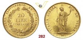 MILANO GOVERNO PROVVISORIO DI LOMBARDIA (1848) 20 Lire 1848. Varesi 167 Au g 6,45 Molto rara • Fondi speculari ! SPL÷FDC
