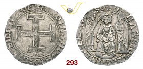 NAPOLI FERDINANDO I D'ARAGONA (1458-1494) Coronato, sigla m. D/ Croce potenziata R/ L'Incoronazione. P.R. 11a MIR 66/1 Ag g 3,94 BB÷SPL