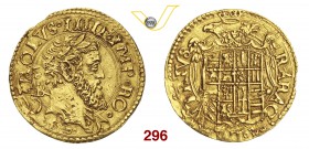NAPOLI CARLO V (1516-1556) Ducato d'oro. D/ Testa laureata R/ Stemma. P.R. 9 MIR 131 Au g 3,35 Rara • Tracce di ribattitura su un'altra moneta, probab...