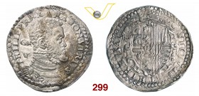 NAPOLI FILIPPO II (1556-1598) Mezzo Ducato s.d. D/ Busto corazzato R/ Stemma coronato. MIR 171/2 Ag g 14,87 SPL