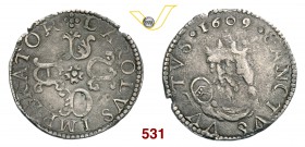 LUCCA REPUBBLICA (1369-1799) Barbone da 6 bolognini, 1609, armetta Serlunardi. D/ LVCA a croce R/ Il Volto Santo, coronato, di 3/4 a s. CNI 603 MIR 21...