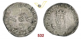 LUCCA REPUBBLICA (1369-1799) Barbone da 6 bolognini, 1603, armetta Serlunardi. D/ LVCA a croce R/ Il Volto Santo, coronato, di 3/4 a s. CNI 588 MIR 21...