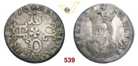 LUCCA REPUBBLICA (1369-1799) Barbone da 6 bolognini, 1716. D/ LVCA a croce entro cornice R/ Il Volto Santo, coronato, e sopra una stella. CNI - MIR 22...