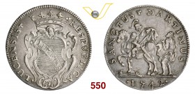 LUCCA REPUBBLICA (1369-1799) San Martino da 15 bolognini, 1742. D/ Stemma coronato R/ San Martino, a cavallo, divide il mantello col povero. CNI 798 M...