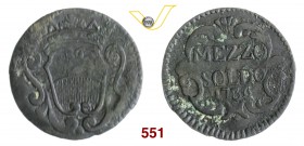 LUCCA REPUBBLICA (1369-1799) Mezzo Soldo, 1736. D/ Stemma coronato R/ MEZZO SOLDO 1736 entro cartella. CNI 789 MIR 235/2 Bellesia pag. 447, 44 Mi g 1,...
