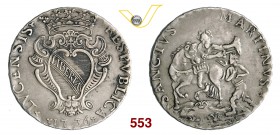 LUCCA REPUBBLICA (1369-1799) Mezzo Scudo, 1736. D/ Stemma coronata R/ San Martino, a cavallo, divide il mantello col povero. CNI 785 MIR 238 (foto err...