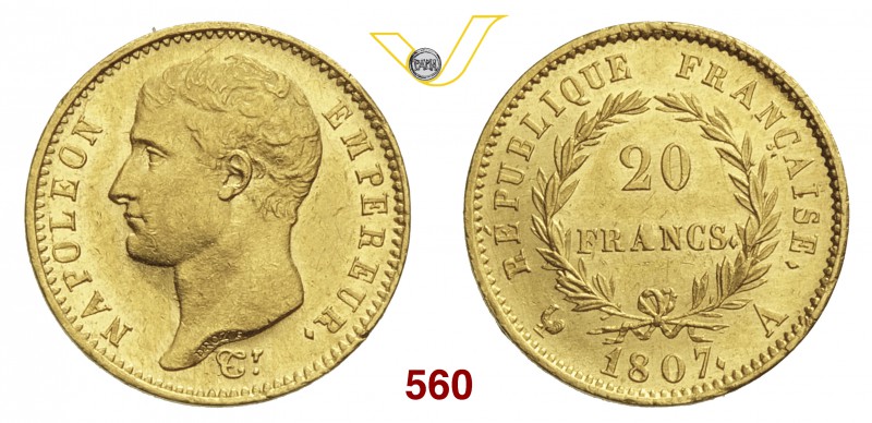 FRANCIA - Napoleone I (1805-1814) 20 Franchi 1807 A (Parigi) Varesi 276 Au g 6,4...