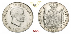 NAPOLEONE I, Imperatore (1804-1814) 5 Lire 1810 Bologna “I° tipo”. Pag. 49 Ag g 24,99 Rara • Segnetti di contatto sul viso SPL/FDC