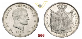 NAPOLEONE I, Imperatore (1804-1814) 5 Lire 1812 Bologna “II° tipo”, puntali aguzzi. Pag. 51 Ag g 25,03 Rara SPL÷FDC