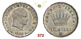 NAPOLEONE I, Imperatore (1804-1814) 10 Soldi 1808 Milano "stellette in incuso". Pag. 52a Gig. 175a (R4) Ag g 2,49 Molto rara • Bella patina FDC