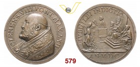 CLEMENTE VIII (1592-1605) Med. 1600 A. XII. D/ Busto del Pontefice R/ il Pontefice, in trono tra due Cardinali, ascolta la lettura della bolla d'indiz...