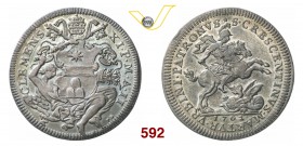 CLEMENTE XI (1700-1721) Mezza Piastra 1702 A. II, Roma. D/ Stemma R/ San Crescentino a cavallo trafigge il drago. Munt. 56 Ag • Ex asta Ranieri 4 del ...