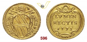 CLEMENTE XII (1730-1740) Scudo d'oro 1735 A. V, Roma. D/ Stemma R/ Scritta in cartella. Munt. 14 Au g 3,08 SPL÷FDC