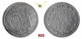 PIO VI (1775-1799) Baiocco 1784, Roma. CNI 157 Munt. 258 Cu g 12,17 Molto rara BB÷SPL