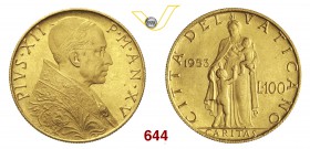 PIO XII (1939-1958) 100 Lire 1953 XV, Roma. Pag. 719 Au g 5,20 Molto rara FDC