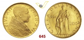PIO XII (1939-1958) 100 Lire 1954 XVI, Roma. Pag. 720 Au g 5,21 Molto rara FDC
