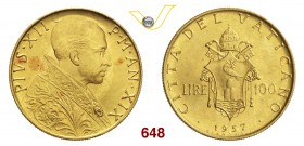 PIO XII (1939-1958) 100 Lire 1957 XIX, Roma. Pag. 723 Au g 5,21 Rara FDC