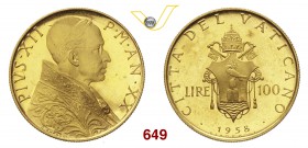 PIO XII (1939-1958) 100 Lire 1958 XX, Roma. Pag. 724 Au g 5,20 Rara FDC