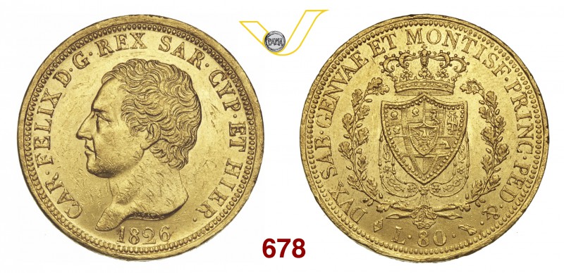 CARLO FELICE (1821-1831) 80 Lire 1826 Torino. MIR 1032f Pag. 28 Au g 25,81 • Ott...