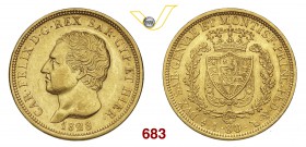 CARLO FELICE (1821-1831) 80 Lire 1828 Torino “L”. MIR 1032j Pag. 32 Au g 25,69 • Bordo abilmente ripreso BB+