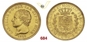 CARLO FELICE (1821-1831) 80 Lire 1829 Genova. MIR 1032l Pag. 33 Au g 25,78 • Bordo restaurato BB