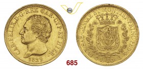CARLO FELICE (1821-1831) 80 Lire 1829 Genova. MIR 1032l Pag. 33 Au g 25,78 • Colpetti, in parte ripresi BB