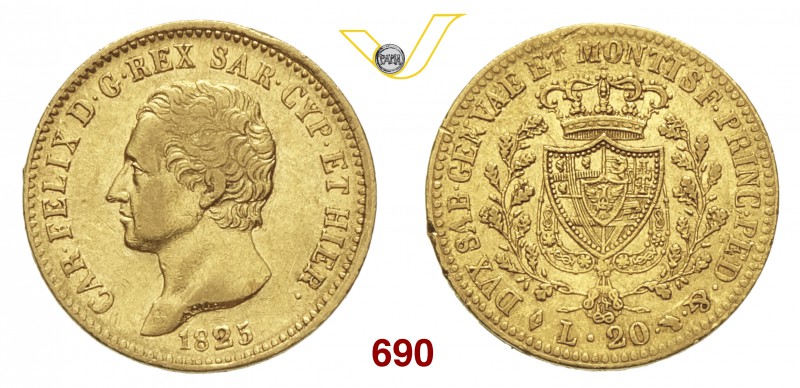 CARLO FELICE (1821-1831) 20 Lire 1825 Torino. MIR 1034g Pag. 51 Varesi 15 Au g 6...