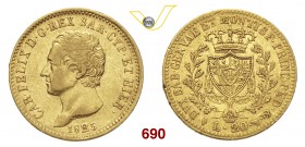 CARLO FELICE (1821-1831) 20 Lire 1825 Torino. MIR 1034g Pag. 51 Varesi 15 Au g 6,42 BB