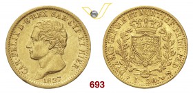 CARLO FELICE (1821-1831) 20 Lire 1827 Torino. MIR 1034j Pag. 54 Varesi 18 Au g 6,41 BB+