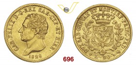 CARLO FELICE (1821-1831) 20 Lire 1828 Torino “L”. MIR 1034k Pag. 56 Varesi 20 Au g 6,42 • Lievissimo colpetto BB