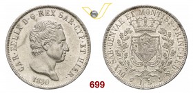 CARLO FELICE (1821-1831) 5 Lire 1830 Genova. Pag. 78 Ag g 25,01 SPL÷FDC