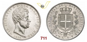 CARLO ALBERTO (1831-1849) 5 Lire 1836 Genova. Pag. 239 Ag g 25,03 SPL/q.FDC