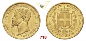 VITTORIO EMANUELE II, Re di Sardegna (1849-1861) 20 Lire 1851 Torino. MIR 1055e Pag. 340 Au g 6,45 q.SPL/SPL