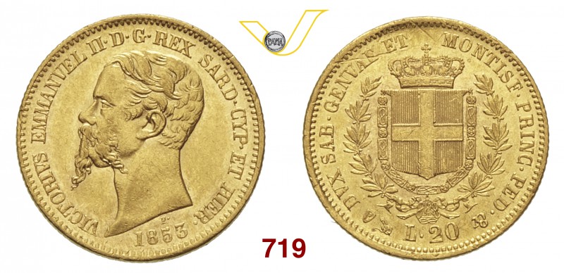 VITTORIO EMANUELE II, Re di Sardegna (1849-1861) 20 Lire 1853 Genova. MIR 1055i ...