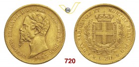 VITTORIO EMANUELE II, Re di Sardegna (1849-1861) 20 Lire 1853 Genova. MIR 1055i Pag. 343 Au g 6,45 BB÷SPL