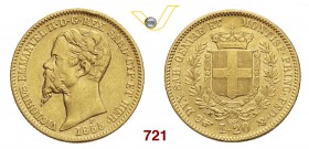 VITTORIO EMANUELE II, Re di Sardegna (1849-1861) 20 Lire 1855 Torino “H”. MIR 1055m Pag. 347a Au g 6,45 BB+