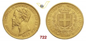 VITTORIO EMANUELE II, Re di Sardegna (1849-1861) 20 Lire 1857 Torino. MIR 1055q Pag. 351 Au g 6,44 BB÷SPL