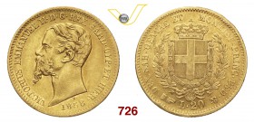 VITTORIO EMANUELE II, Re di Sardegna (1849-1861) 20 Lire 1858 Torino. MIR 1055s Pag. 353 Au g 6,42 Molto rara BB