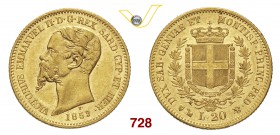 VITTORIO EMANUELE II, Re di Sardegna (1849-1861) 20 Lire 1859 Genova. MIR 1055t Pag. 354 Au g 6,45 SPL