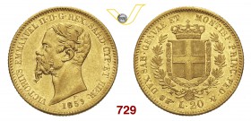 VITTORIO EMANUELE II, Re di Sardegna (1849-1861) 20 Lire 1859 Torino. MIR 1055u Pag. 355 Au g 6,43 q.SPL